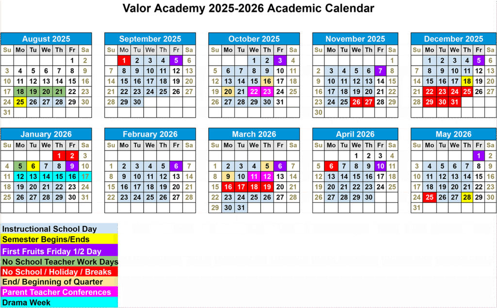 Valor Academy 2025-26 School Calendar