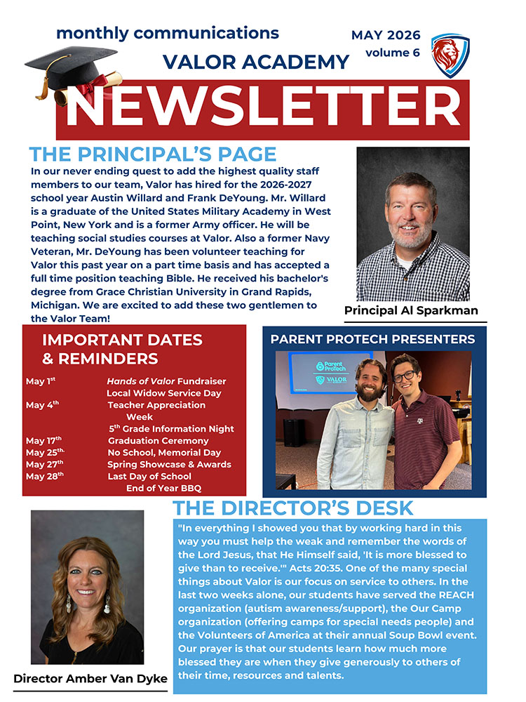 Valor Academy Newsletter May 2026 Page 1
