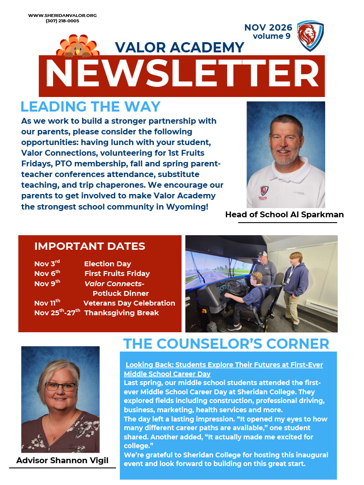Valor Academy Newsletter November 2026 Page 1